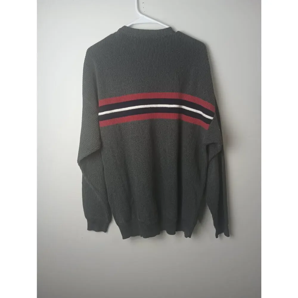 Vtg‎ 90s Gray Red Nautica Preppy Pullover Sweatshirt Sweater Men's Large
